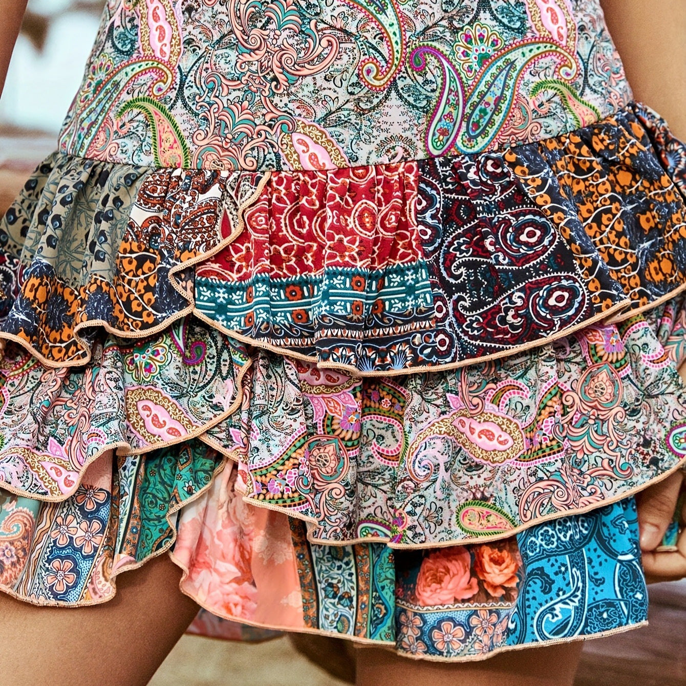 Bohemian Party Skirt With A Retro Color-block Design